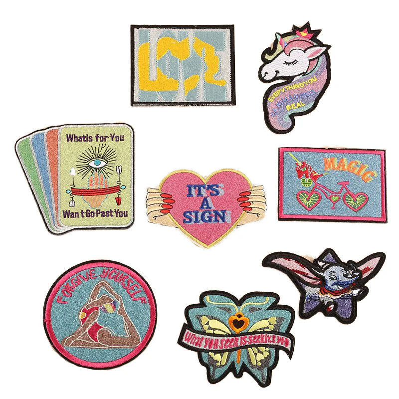 

Fine Bicycle Patch Rainbow Unicorn Embroidered Badges Eyes Gold Powder Aerobics Appliques Jeans DIY Stickers On Coats Decor