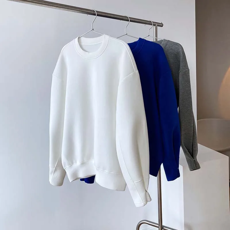 Luxury Quality Space Cotton Pullovers Sweatshirt Women Oversized Solid Color Electric Blue Spring Fall 2022  Korean Tops teddy bear hoodie