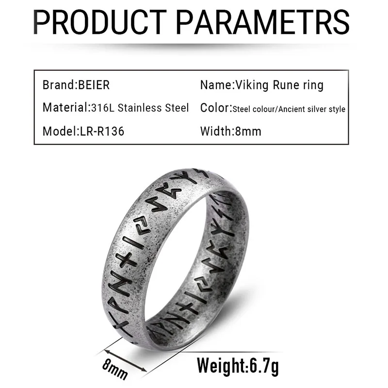 316L Stainless Steel Fashion Style MEN Double Letter Rune Words Odin Norse Viking Amulet RETRO Rings Jewelry LR-R136 finger ring,stainless steel ring