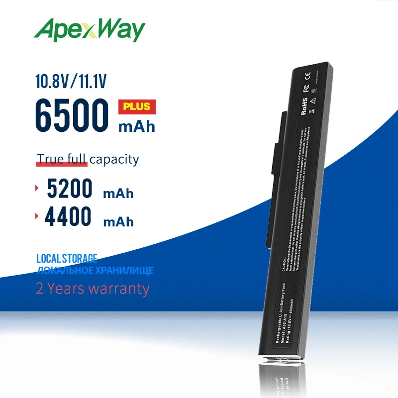 Аккумулятор Apexway для ноутбука 6 ячеек Φ 40036064 msi A6400 CX640 (A32-A15) CR640 Q2532N 142750 153734 157296 Series |