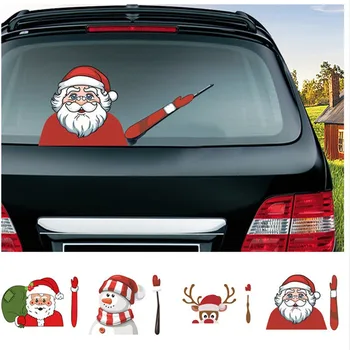 

High Quality Christmas Decoration Santa Claus 3D PVC Waving Car Stickers Styling Window Wiper Decals Rear Windshield Decoration
