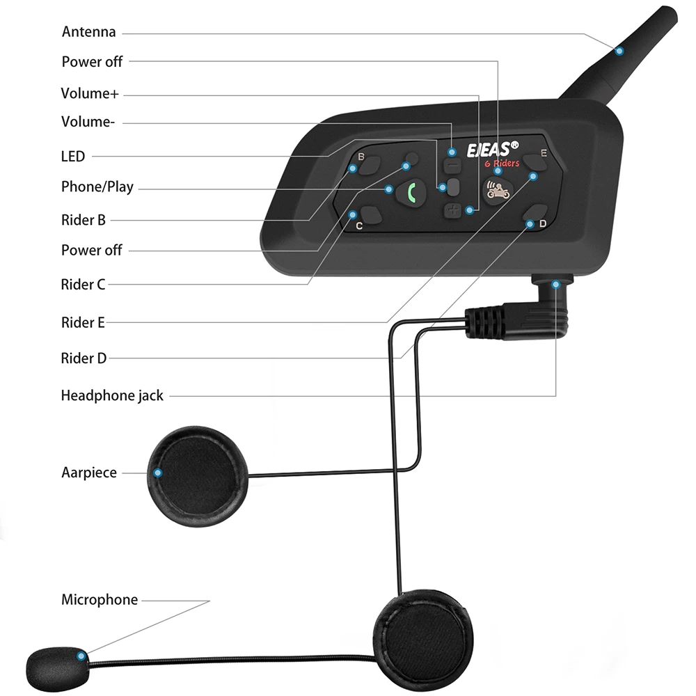 V6 1200M Шлем Интерком для 6 всадников Bluetooth Мотоциклетный BT переговорный мобильный беспроводной Comunicador Мото шлем гарнитуры