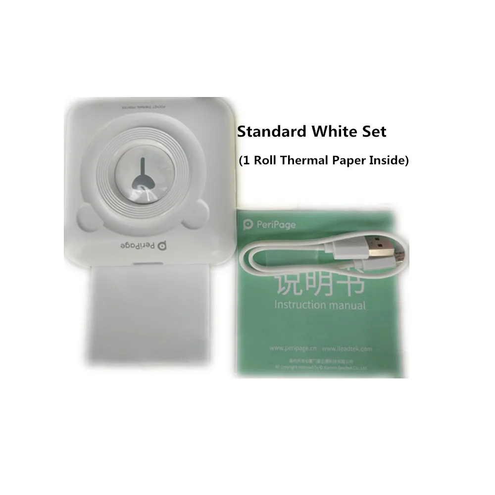 white Standard Set GOOJPRT A6 Peripage Bluetooth ручной фотопринтер Мини карманный принтер для IOS Android системы телефон Pequinas Impresoras Fotos - Цвет: white Standard Set