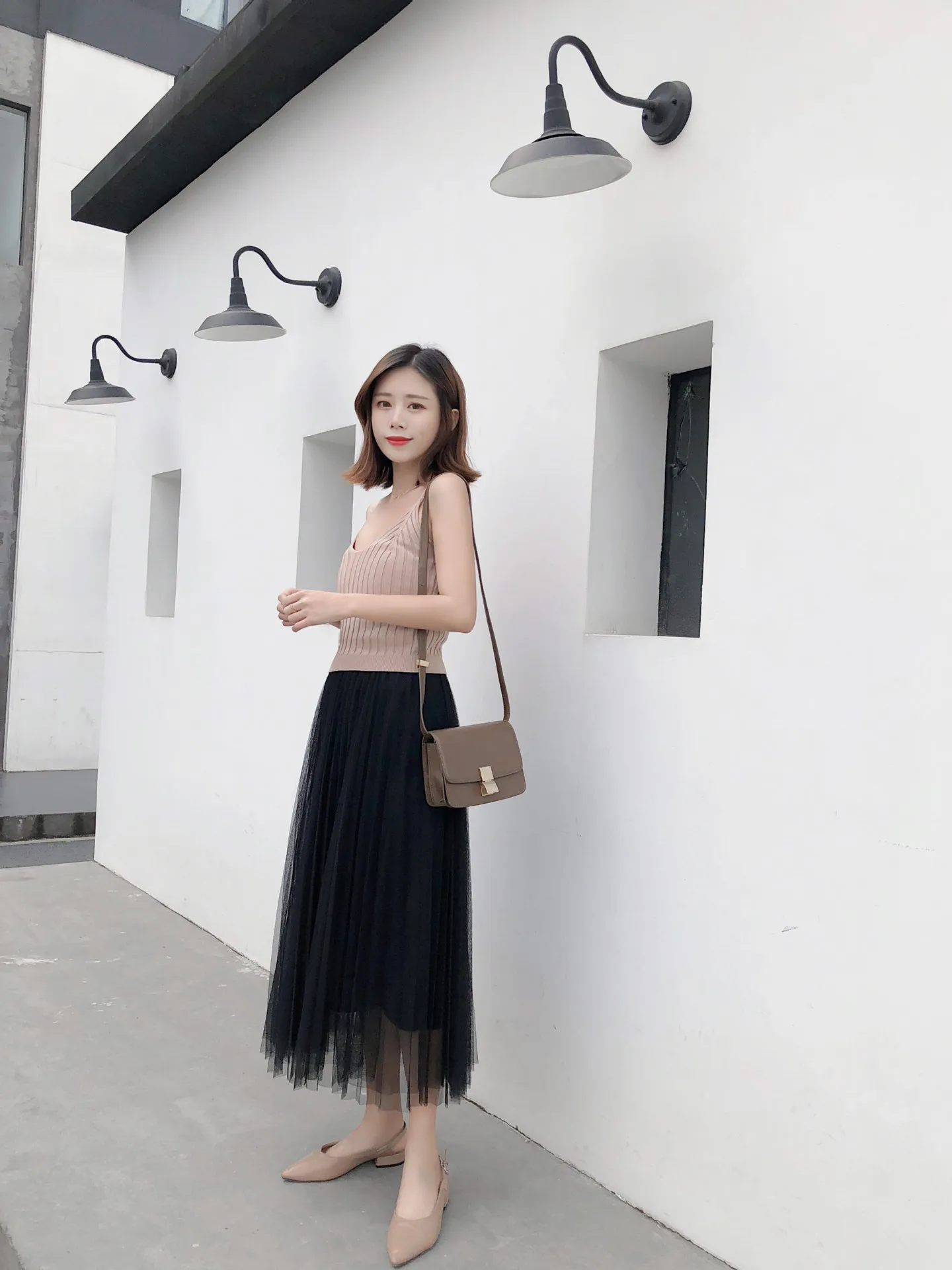 Spring And Summer High-waisted Slimming Pleated Skirt Women's Korean-style Versatile Mid-length Gauze Tutu A- line Long Ski