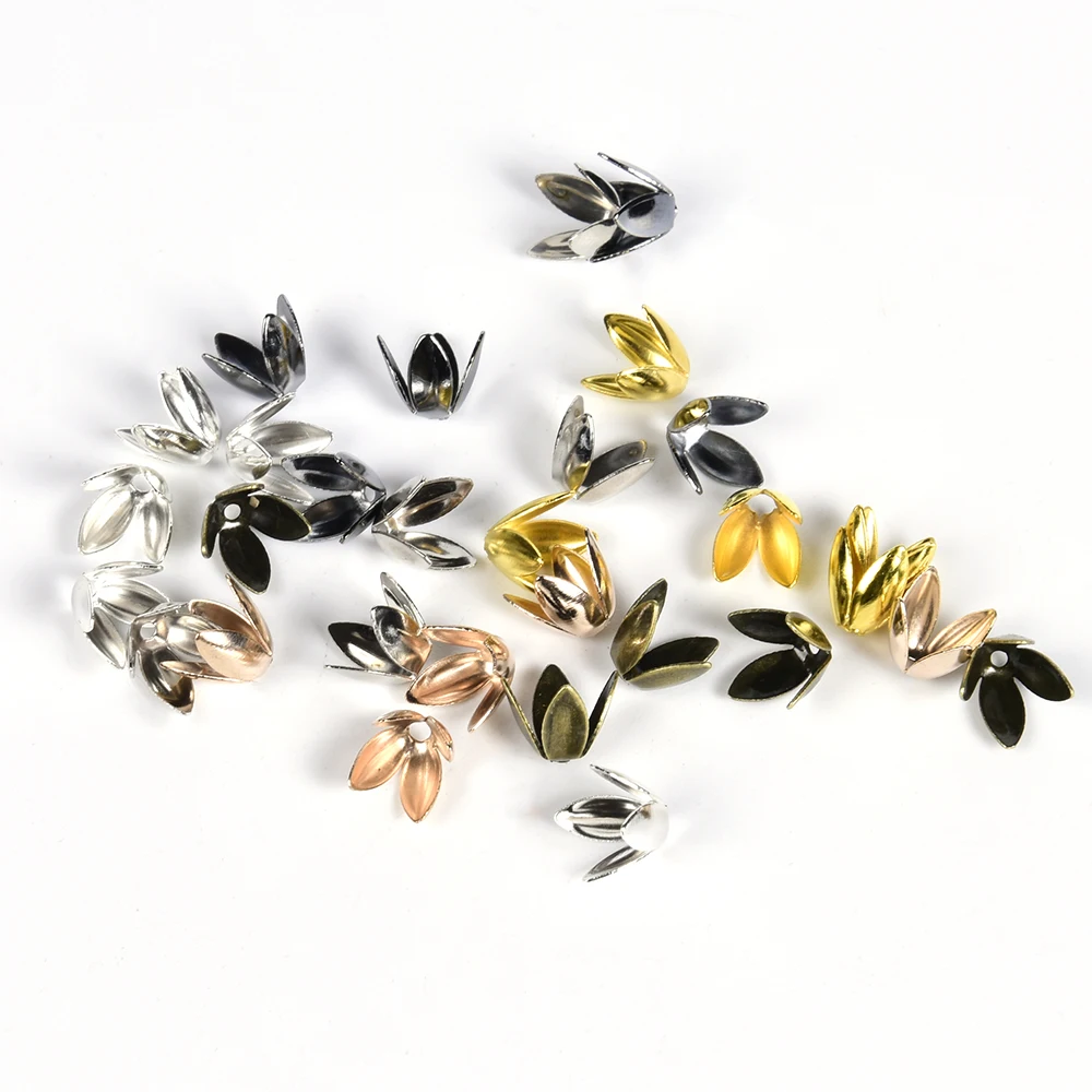 

100Pcs/Lot 4 Leaves Flower Bead Caps Earrings Bracelet Findings Supplies 6mm Loose Spacer Apart End Bead Caps For Jewelry Making