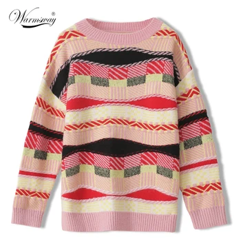 

Women's Sweater Korean O-Neck Knitted Casual Oversized Pullover Long Sleeve Thick Warm Loose Knit Top Female Christmas C-249