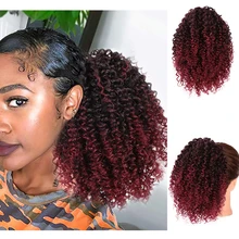 Isaic Afro Kinky Curly Ponytail African American Short Wrap Synthetic Drawstring Puff Pony Tail Clip in Hair Extensions
