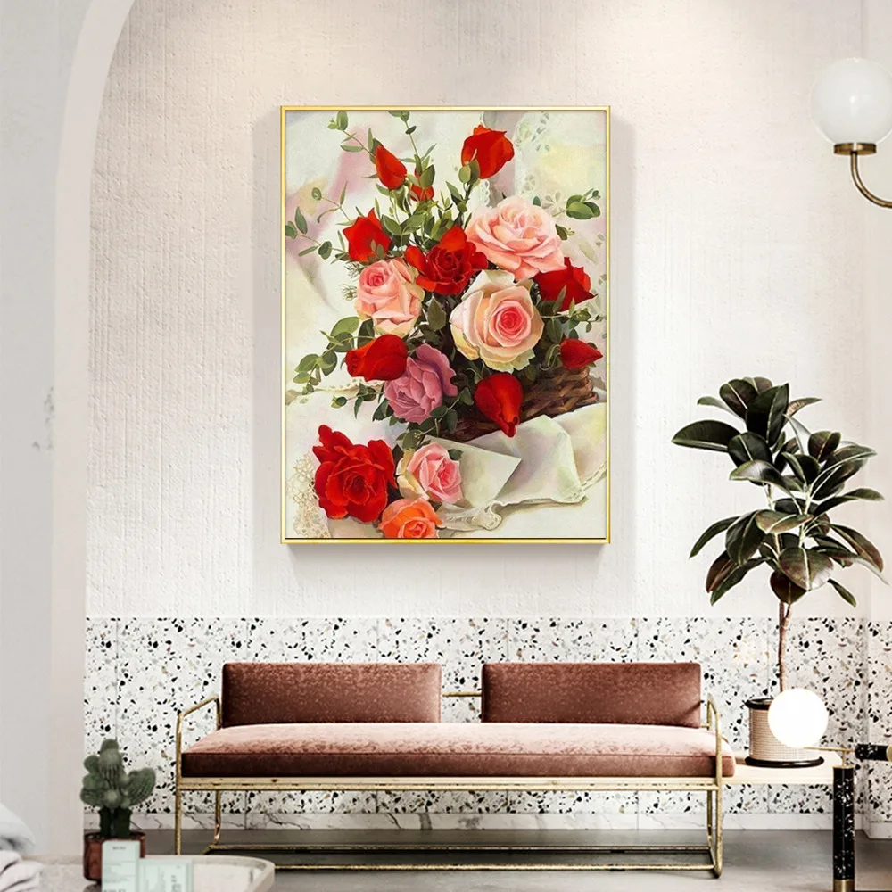 5D DIY Diamond Painting Flowers Full Square Drill Mosaic Diamond Embroidery Rose Garden Decoration home Wall Decor (1)