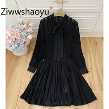 Ziwwshaoyu осенние брендовые сексуальные кружевные черные платья с вышивкой Женские Элегантные вечерние платья миди с эластичной талией и длинным рукавом