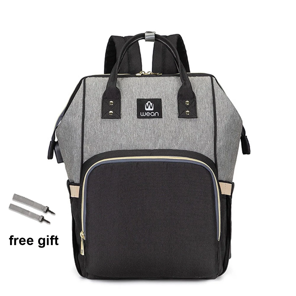 Сумка для подгузников, коляска с крючком, USB детские сумки, рюкзак, сумка для подгузников, водонепроницаемая сумка для беременных, дорожная сумка для кормления, сумка для детской коляски - Цвет: black and  grey