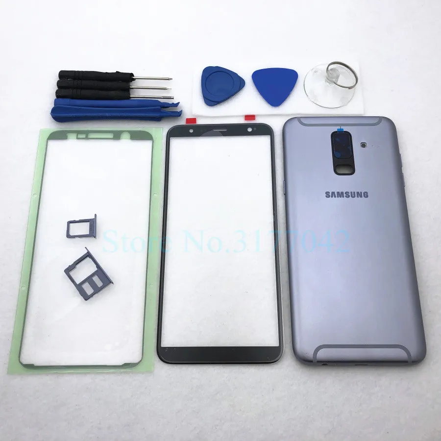 Для samsung Galaxy A6 Plus A6+ A605 A605F полный промежуточный Корпус задняя крышка батареи+ Переднее стекло с сенсорным экраном+ Инструменты