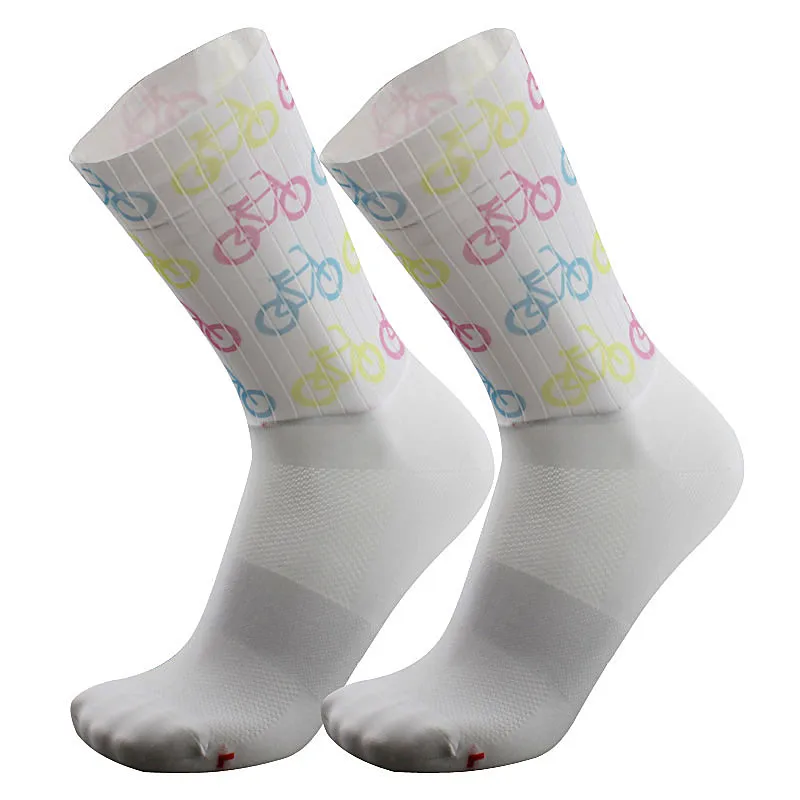 Противоскользящие бесшовные носки для езды на велосипеде на открытом воздухе, компрессионные носки для бега, носки для езды на велосипеде, высокотехнологичные спортивные носки - Цвет: BIKE AND WHITE