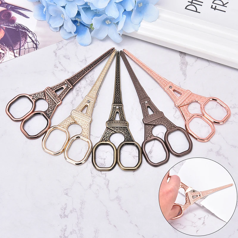 1pcs Household Scissors Gold-plated Eiffel Tower Fabric Scissors Diy Retro Stainless Steel Gold-plated Sewing Scissors