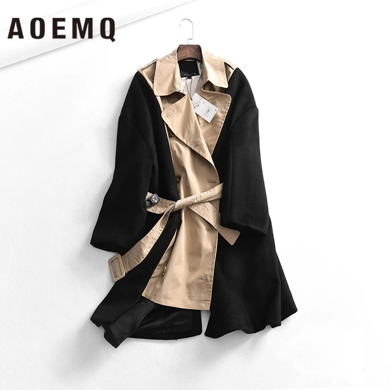 

AOEMQ Fashion Jackets Patchwork Solid Color Creative Office Lady Long Jackets Lace Up Adjustable Wasit Jackets Women Clothing