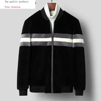 

2020 Real Fur Coat Men Autumn Winter Sheep Shearing Wool Jackets Parka Bomber Jacket Jaqueta De Couro C-52-8770 KJ3303