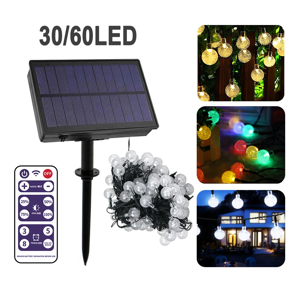Junejour 30/60LED солнечные лампы гирлянды с дистанционным управлением для наружного садового освещения