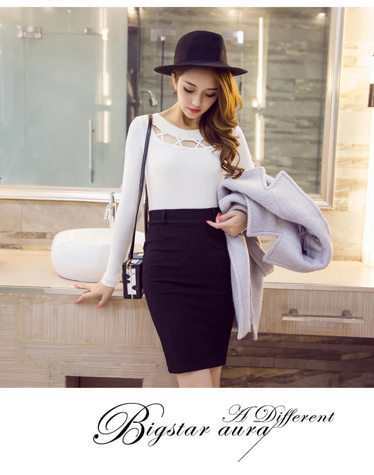 Korean Version Women's High Waist Skirt Stretch One Step Package Hip pencil Skirt faldas mujer