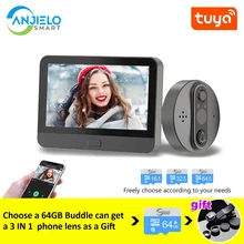 Sonnette vidéo intelligente WiFi, visionneuse de porte, détection de mouvement PIR, Vision nocturne HD, application Tuya, télécommande pour maison