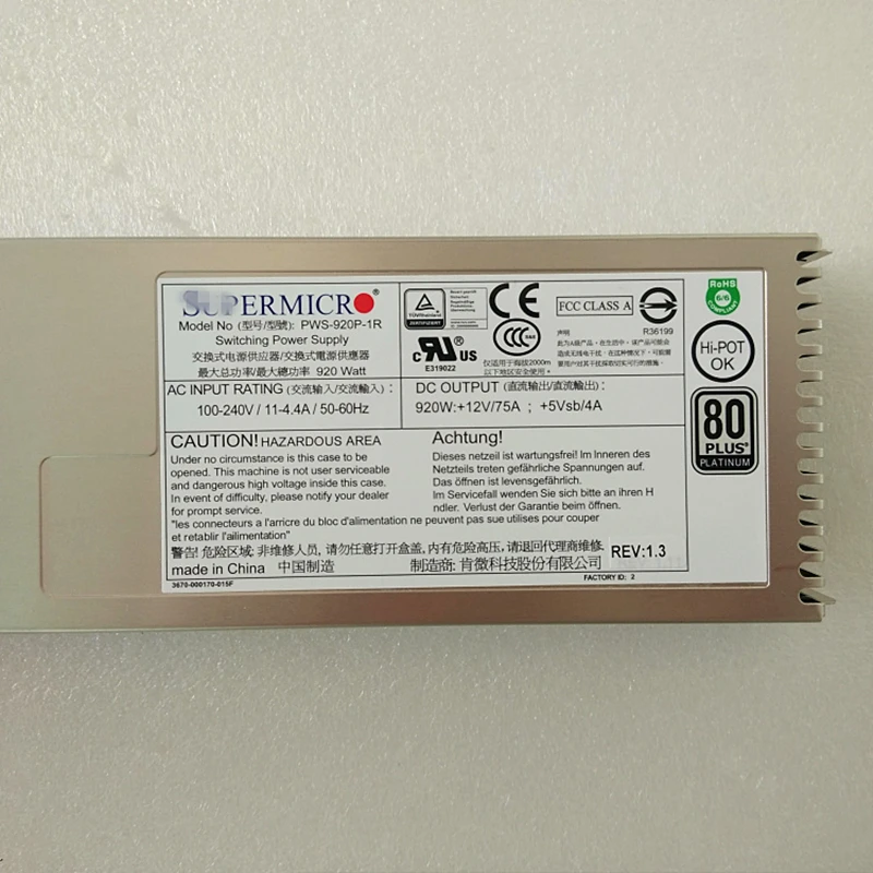 Блок питания для Supermicro I840-G25 920 Вт блок питания PWS-920P-SQ PWS-920P-1R