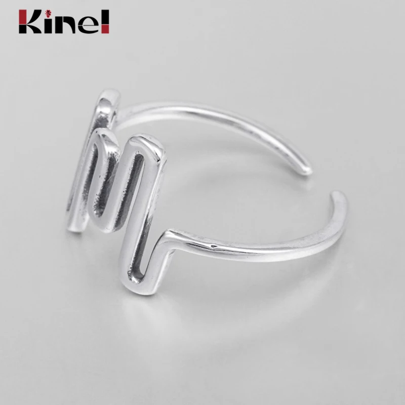 Kinel S925 стерлингового серебра широкое кольцо ювелирные изделия Горячая Ретро Индивидуальность tide ECG открытие регулируемые мужские и женские модели полые