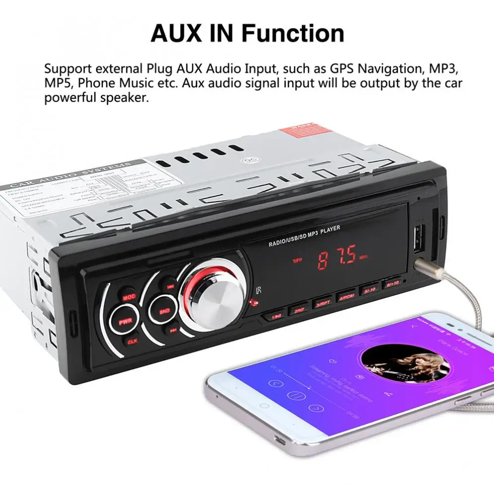 Автомобильный bluetooth MP3-плеер в тире автомобильный стерео аудио Авто музыка 1 DIN FM передатчик Aux вход приемник SD USB mp3 WMA радио плеер