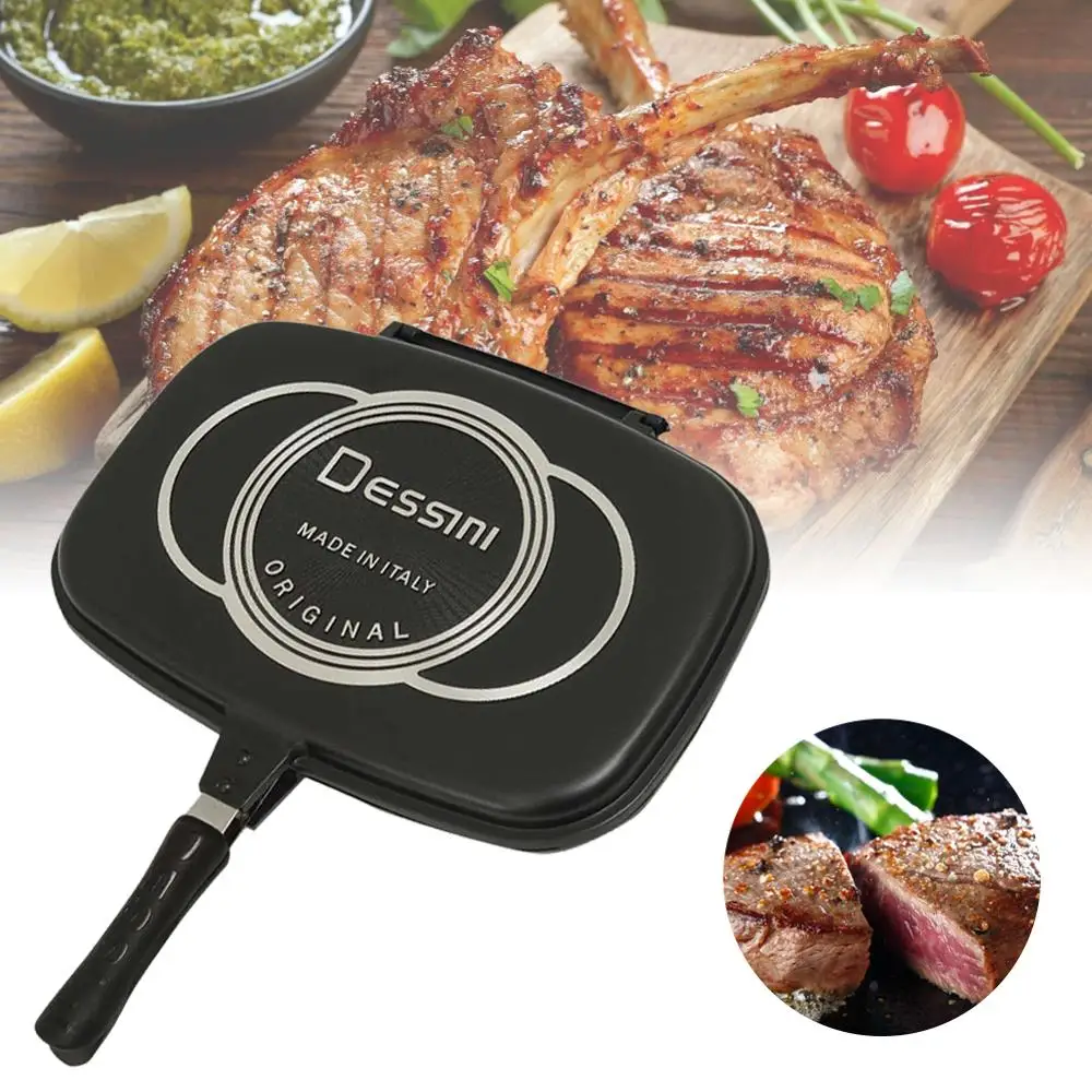 

32Cm Double Sided Frying Pan Injection Molding Factory Outlet Steak Frying Pan Grill Pan Kitchen Cookware Fast delivery Dropship