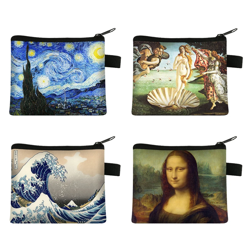 Van Gogh / Michelangelo / Da Vinci Art Coin Purses Women Vintage Lipstick Bag Starry Night David Mona Lisa Lady MIni Wallet