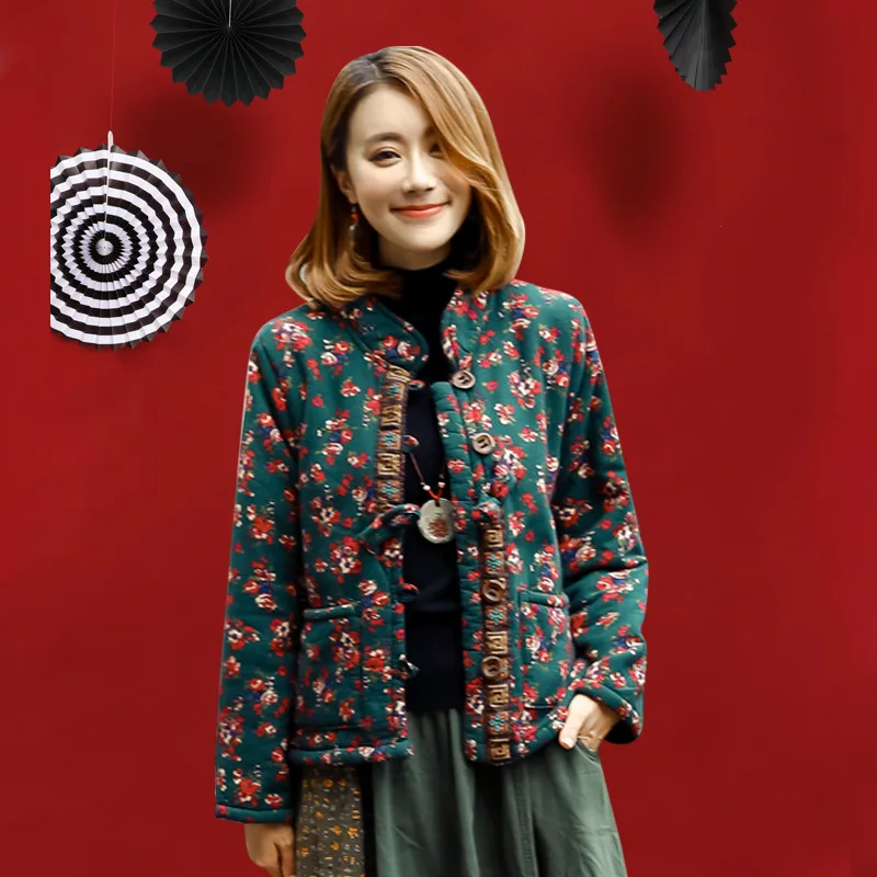 

2019 Autumn And Winter New Style Ethnic-Style Coat Cotton Linen Retro Cotton-padded Clothes Chinese-style Short Small Cotton-Pad
