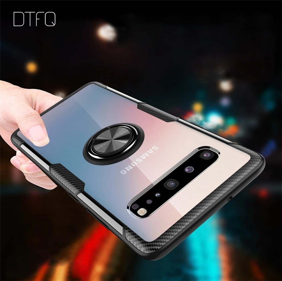 For Samsung A51 Case Metal Finger Ring Holder Clear PC + TPU Silicone Cover Shockproof for Galaxy A50 A70 S20 S10 | Мобильные