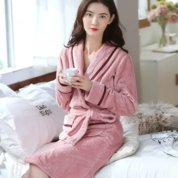 

Nightgown female winter couple thickened and lengthened flannel pajamas bathrobe bathrobe coral fleece home service