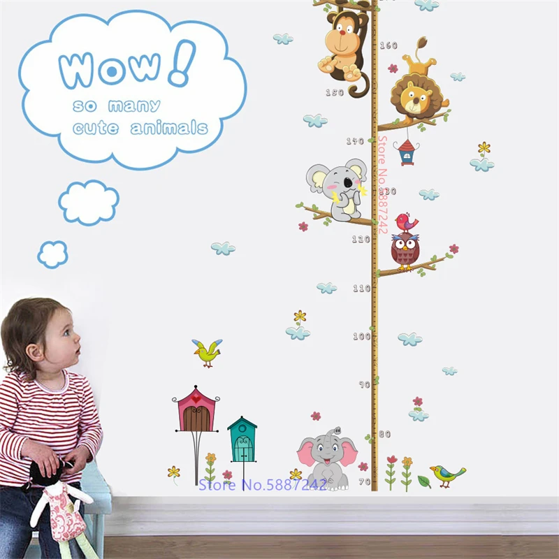 Children Baby Height Measure Wall Stickers For Kids Rooms Animals  Boy Princess Growth Ruler Mickey Gauge Chart Nursery Decals