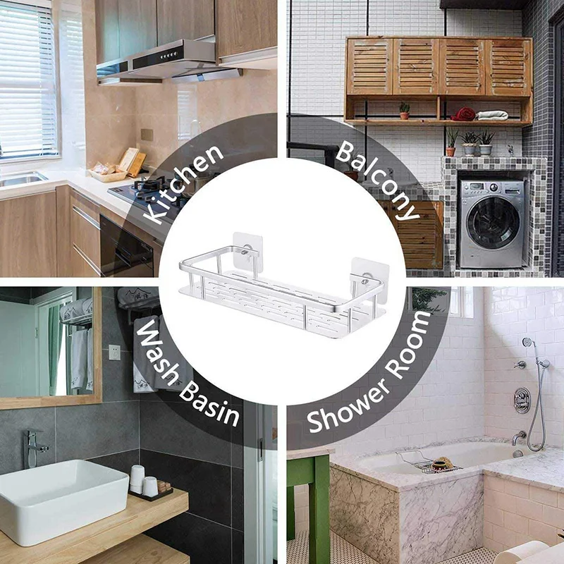 Shelf Shower Shelf Adhesive Aluminum Shower Caddy For Shampoo Holder Kitchen Rack Storage Organizer No Drilling Rectangle Wall M 5