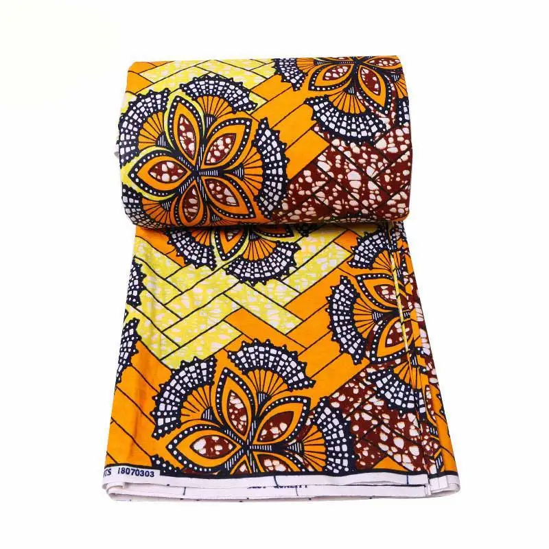 Orange Flowers Print Fabric Cotton Pagnes African Real Dutch Wax 6Yard/lot African Fabric