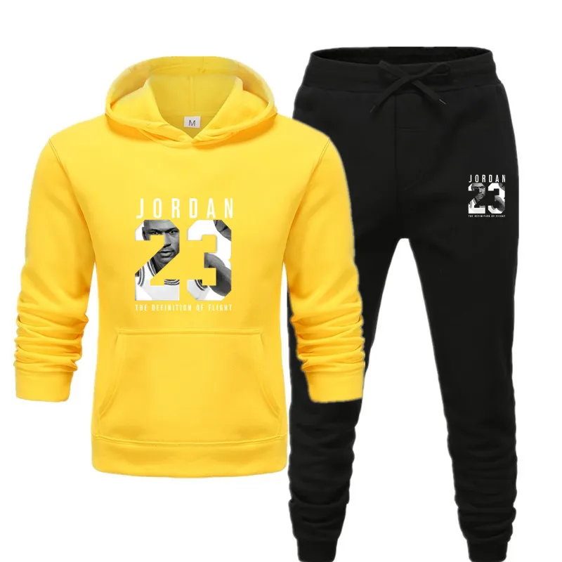 yellow black Брендовый спортивный костюм, модные толстовки для мужчин, спортивная одежда из двух частей, комплекты из толстой шерсти с капюшоном+ штаны, спортивный костюм для мужчин - Цвет: yellow black