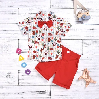 

2020 New Summer Children's Bow Tie Santa Short Sleeve Baby Boy T-shirt Suit Children's Clothing 1-4t Toddler Boy Clothing