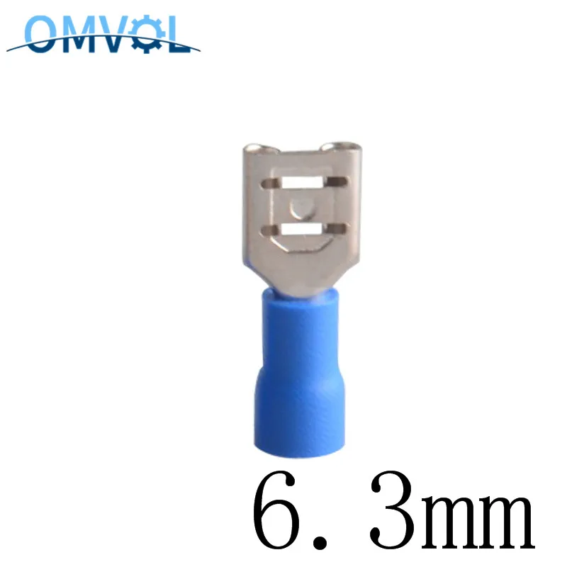 50 шт. 6,3 женский изолированный Электрический обжимной терминал для 16-14 AWG разъемы кабель провода разъем - Цвет: Синий