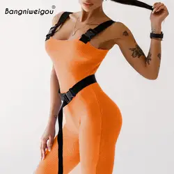 Bangniweigou спортивный комбинезон с пряжкой оранжевый женский осенний облегающий Трикотажный Хлопковый комбинезон без рукавов уличная одежда