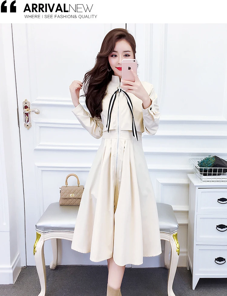 3309 Photo Shoot Price Control 64 Autumn Clothing Stand Collar Zipper Mid-length Waist Hugging Trench Coat