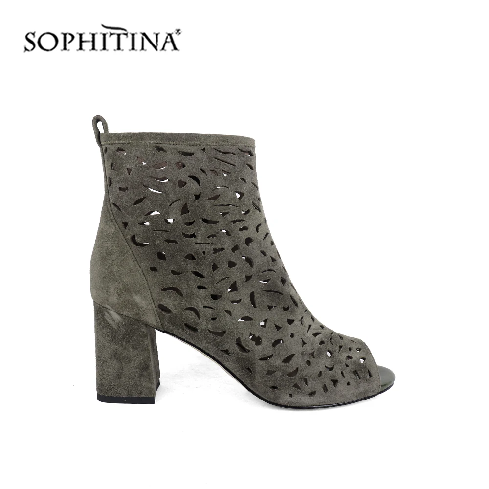 

SOPHITINA Fashion Design Boots Zipper High Quality Kid Suede Solid Handmade Hot Sale New Handmade Shoes Square Heel Boots C553