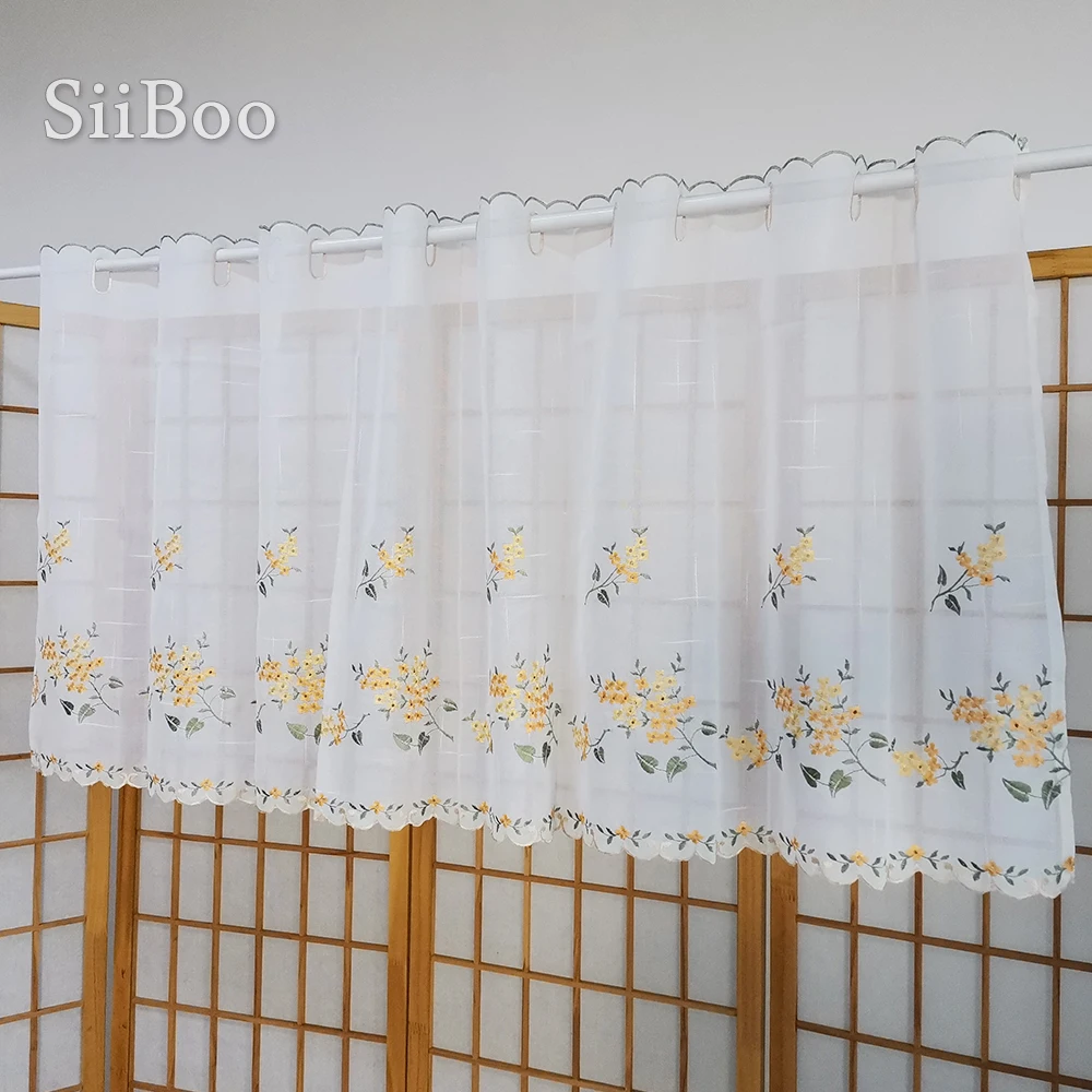 New Fashion Yellow Floral Embroidery Lace Halfcurtain Bay Window