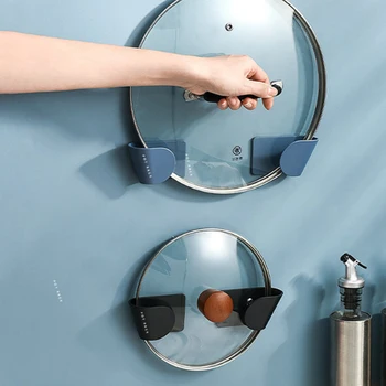 

2pcs Storage Rack Hanging Pot Lid Rack Pan Cover Holder Cupboard Shelf Useful Household Wall Mounted Kitchen Cooking Utensil