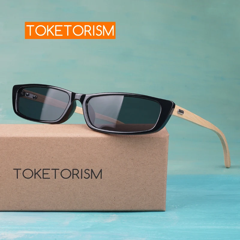 

Toketorism woman's small sunglasses rectangle bamboo glasses vintage wooden sunglasses men 3501