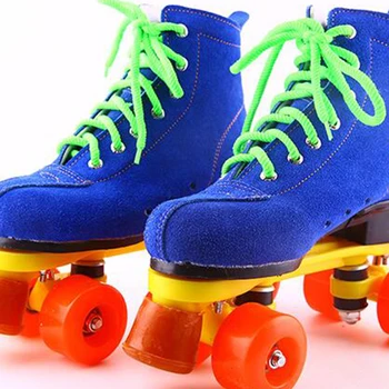 

New Blue Leather Suede Leather Double Row Skates Patines with PU 4 wheel two line Roller skating shoes