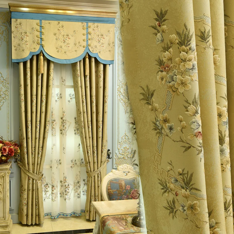 

Жаккардовые шторы в европейском стиле, Роскошные светло-голубые Роскошные жаккардовые занавески для гостиной, спальни, кремового цвета