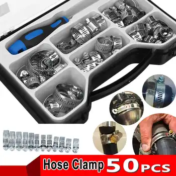 

50/40/26/12 Pcs Screw Hose Clamp 6/8/25mm Automotive Stainless Steel Hose Pipe Clips Clamp Ear Spring Band Fuel Pipe Fastener