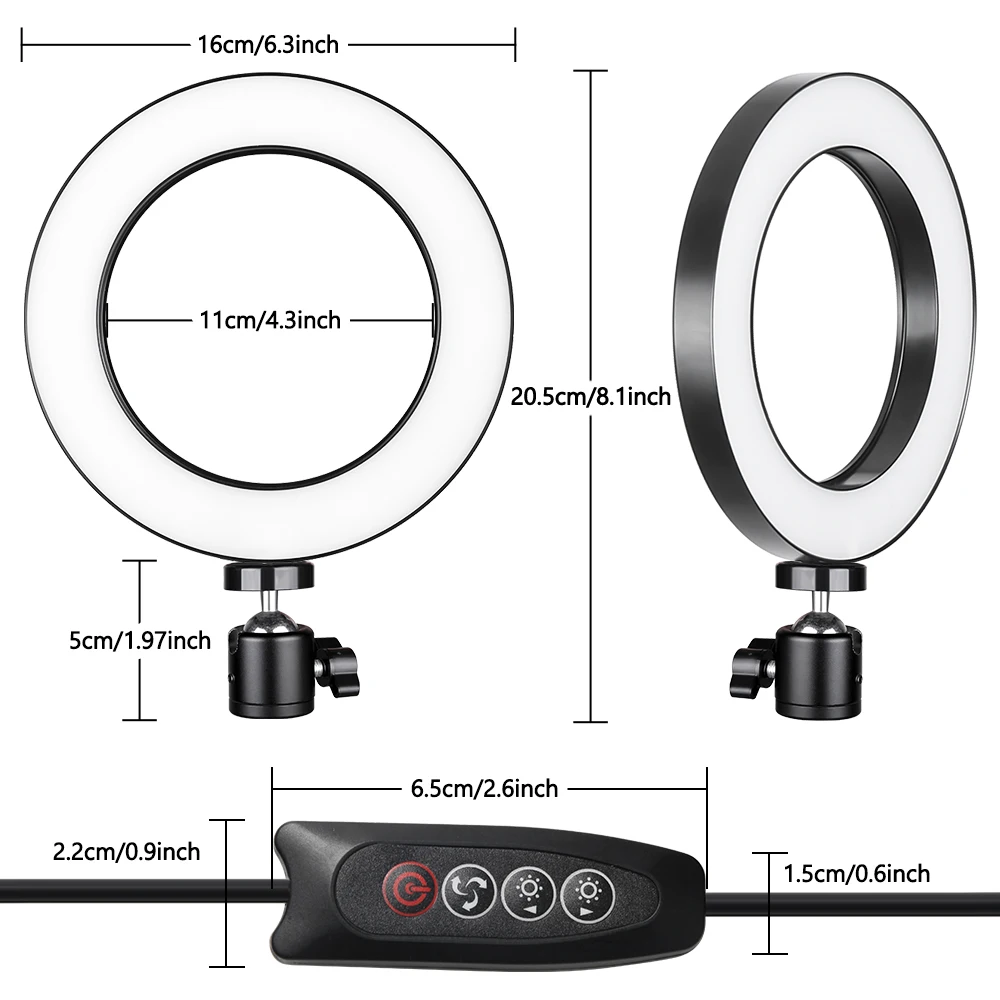 삼각대 스탠드가 있는 LED 링 라이트, 유튜브 비디오 메이크업 미니 LED 카메라 라이트, 데스크탑 LED 램프, 3 가지 조명 모드, 6 인치