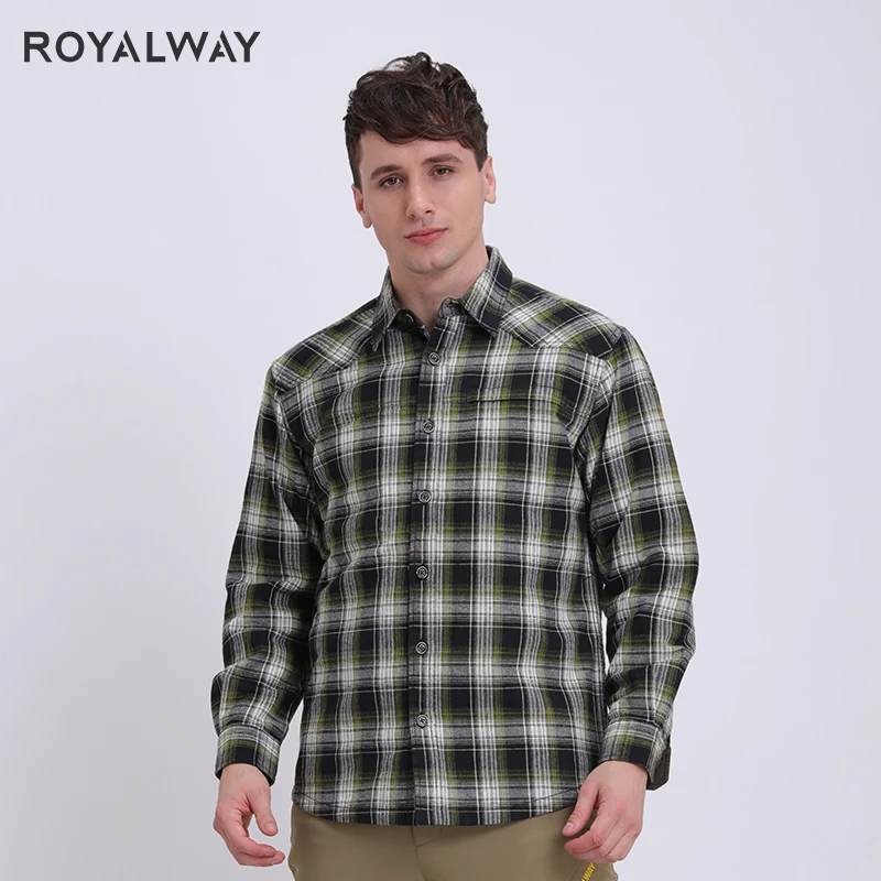 Royalway, для кемпинга, пешего туризма, мужские рубашки с длинными рукавами, кашемировые Утепленные зимние классические уличные теплые рубашки с узором в виде сетки RTM1461D