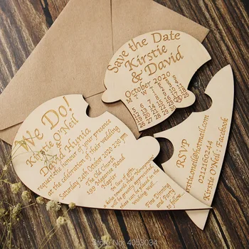 

Wood Heart Invitation, Wood Heart Puzzle Invitation, Wood Wedding Invitation, Wood Invitation, Unique Wedding Invitation, Wood I