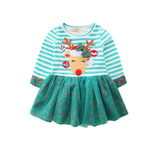 Лидер продаж, милое рождественское праздничное платье-пачка для маленьких девочек Милая одежда из тюля для девочек комплекты одежды с оленем и Сантой - Цвет: F 7T