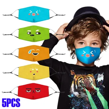 

5PCS Color Childrens Washable Reusable Cartoon Print Protector Breathable FaceMask Leisurely Sports Fashion Face Mask Washable